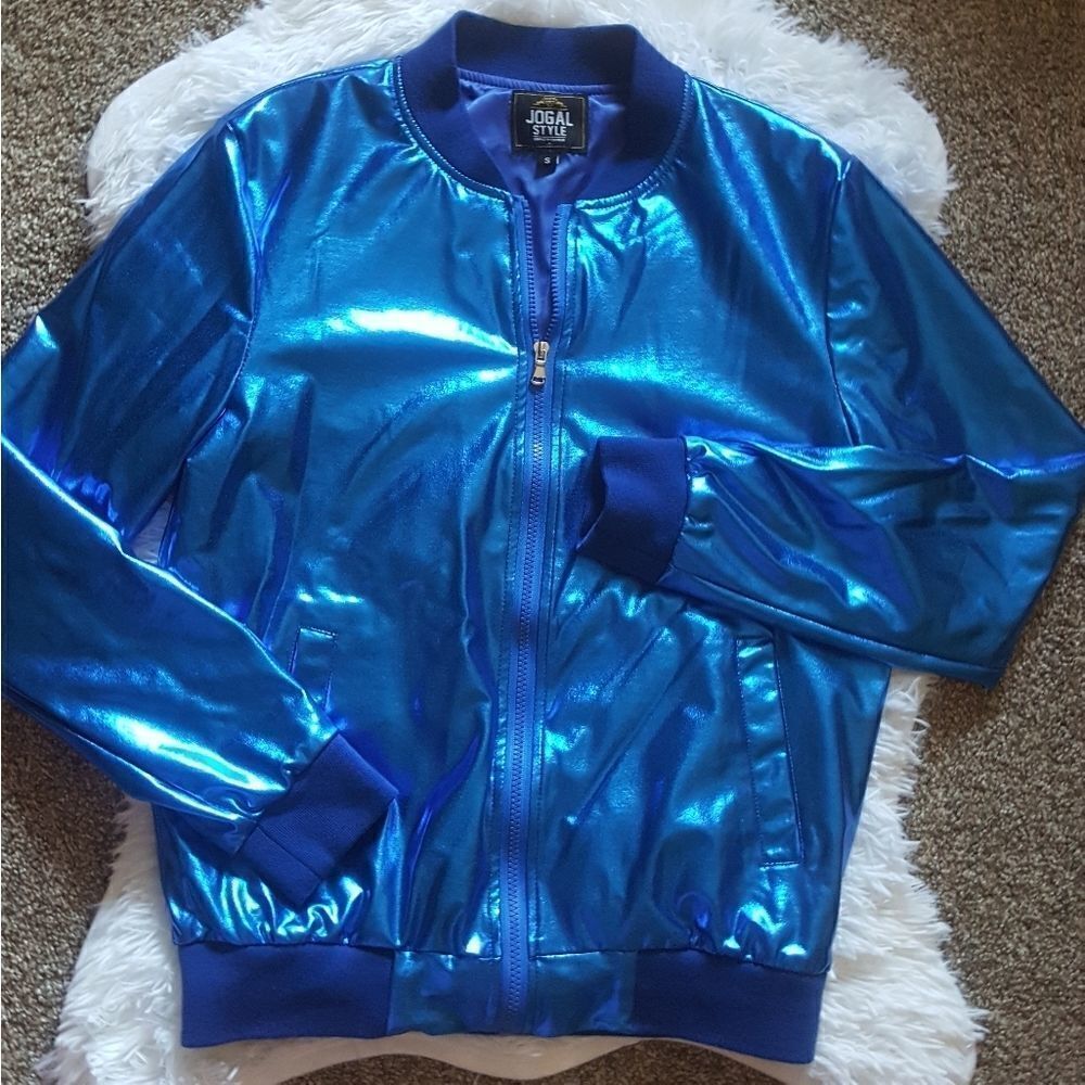 Jogal Style Blue zip up bomber jacket Sz Small EUC‎
